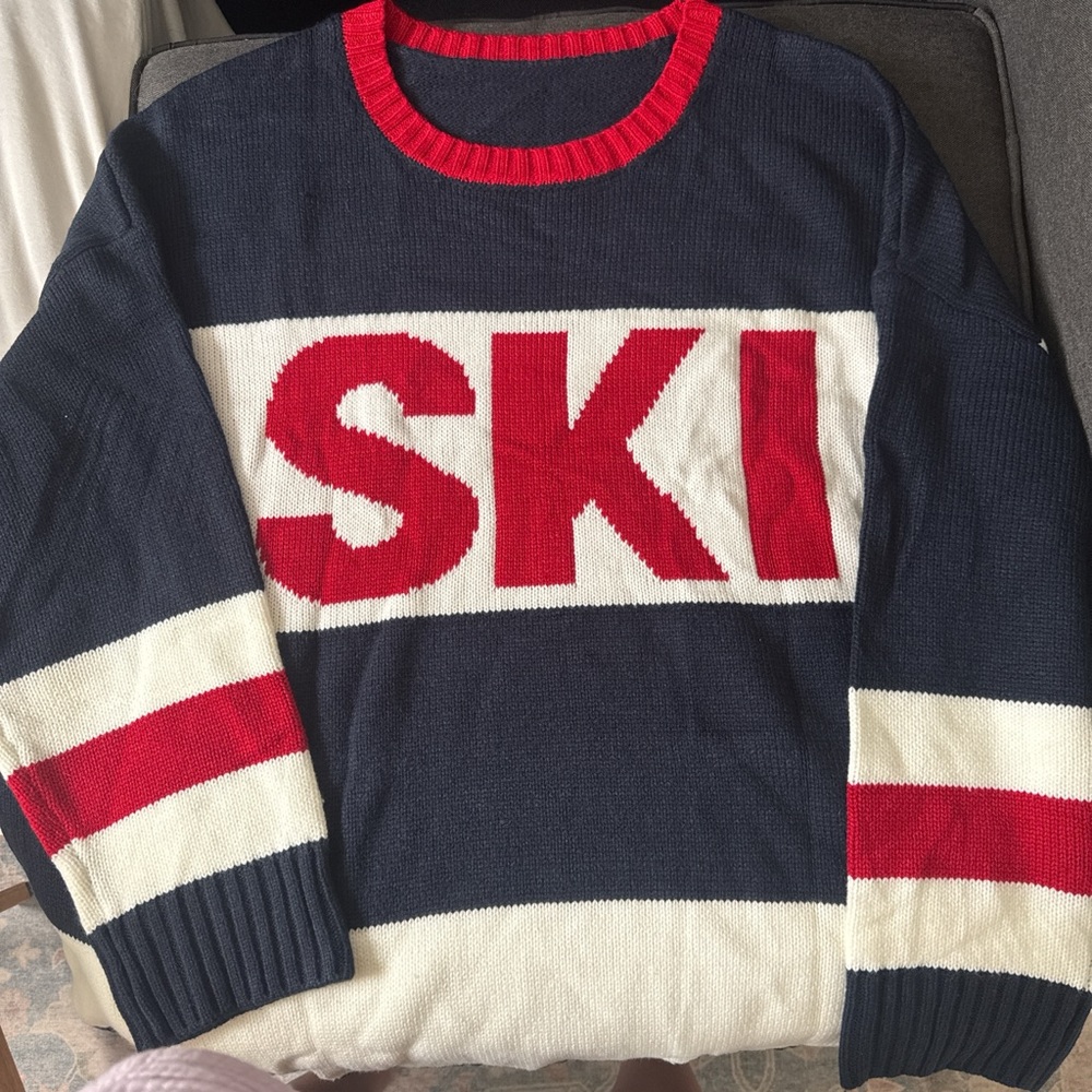 Men's Navy and Red Sweater